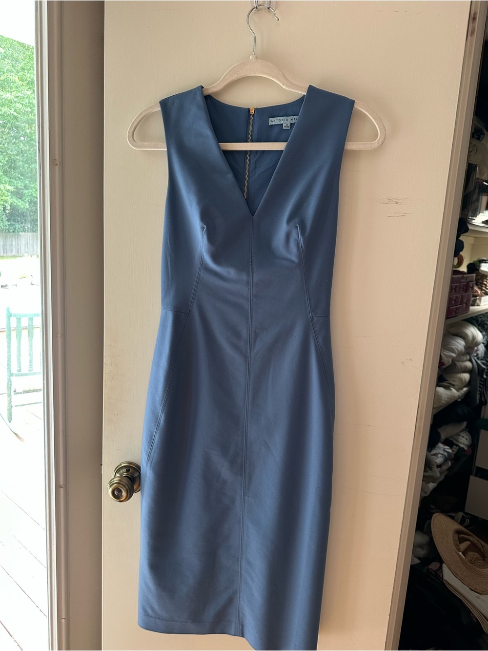 ANTONIO MELANI Sleeveless V-Neck Midi Dress in Dusty Blue